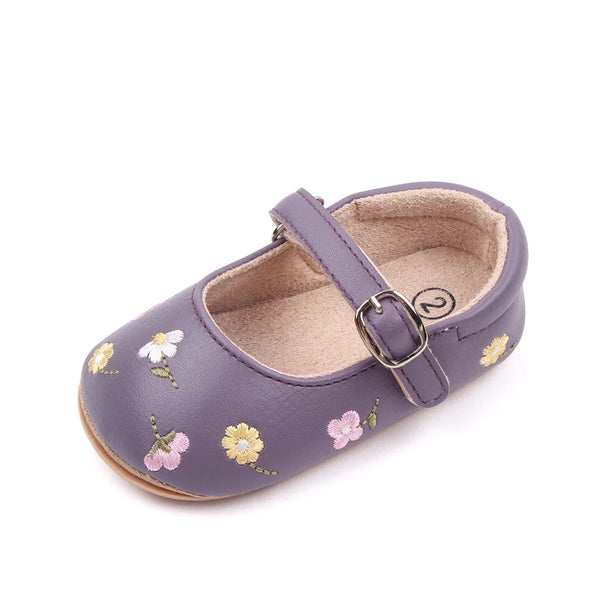 Baby Girl Princess Shoes High Quality Soft PU Embroidery Flower TPR Sole Anti-slip for Toddler Girl 0-12 Months 2023 New Fashion The Little Baby Brand The Little Baby Brand