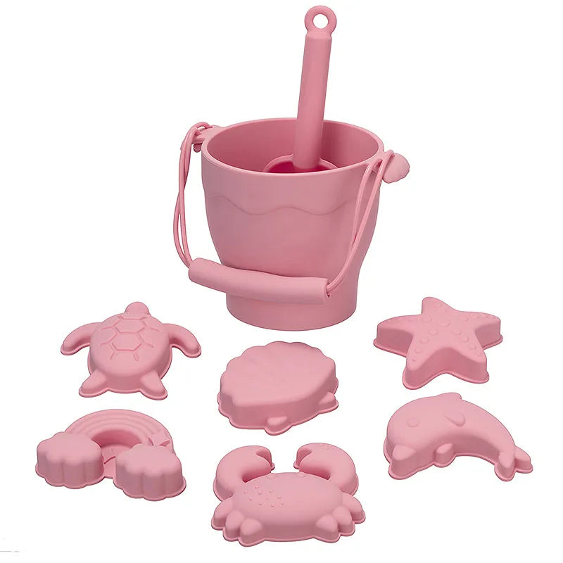 8pcs/Set Beach Toys  Eco-Friendly, BPA-Free, Food-Grade Silicone - Fun Summer Outdoor Toys for Kids with Bucket & 4 Color Sand The Little Baby Brand The Little Baby Brand