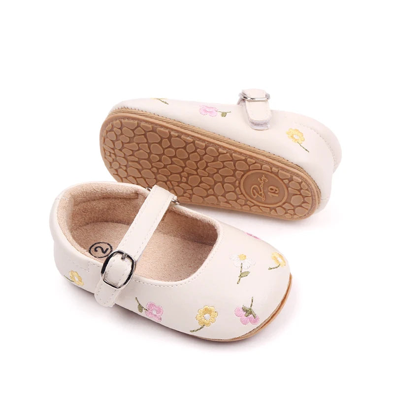 Baby Girl Princess Shoes High Quality Soft PU Embroidery Flower TPR Sole Anti-slip for Toddler Girl 0-12 Months 2023 New Fashion The Little Baby Brand The Little Baby Brand