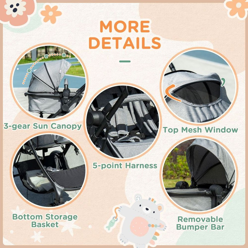 Pushchair Grey - Foldable Baby Pushchair with Fully Reclining Backrest Avasam The Little Baby Brand