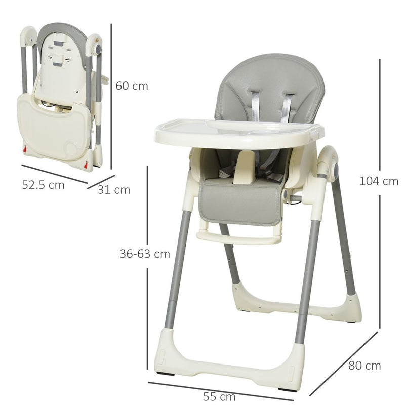 Foldable Baby High Chair Toddler Height Back Footrest Adjustable Grey HOMCOM Unbranded The Little Baby Brand