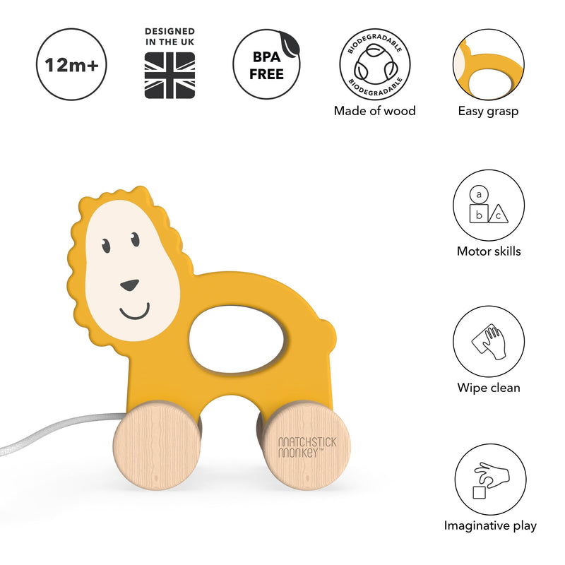 Wooden Toys Matchstick Monkey Playtime Pull Along Animal Lion The Little Baby Brand The Little Baby Brand