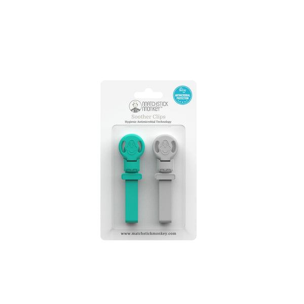 Matchstick Monkey Double Soother Clip Green & Cool Grey The Little Baby Brand The Little Baby Brand