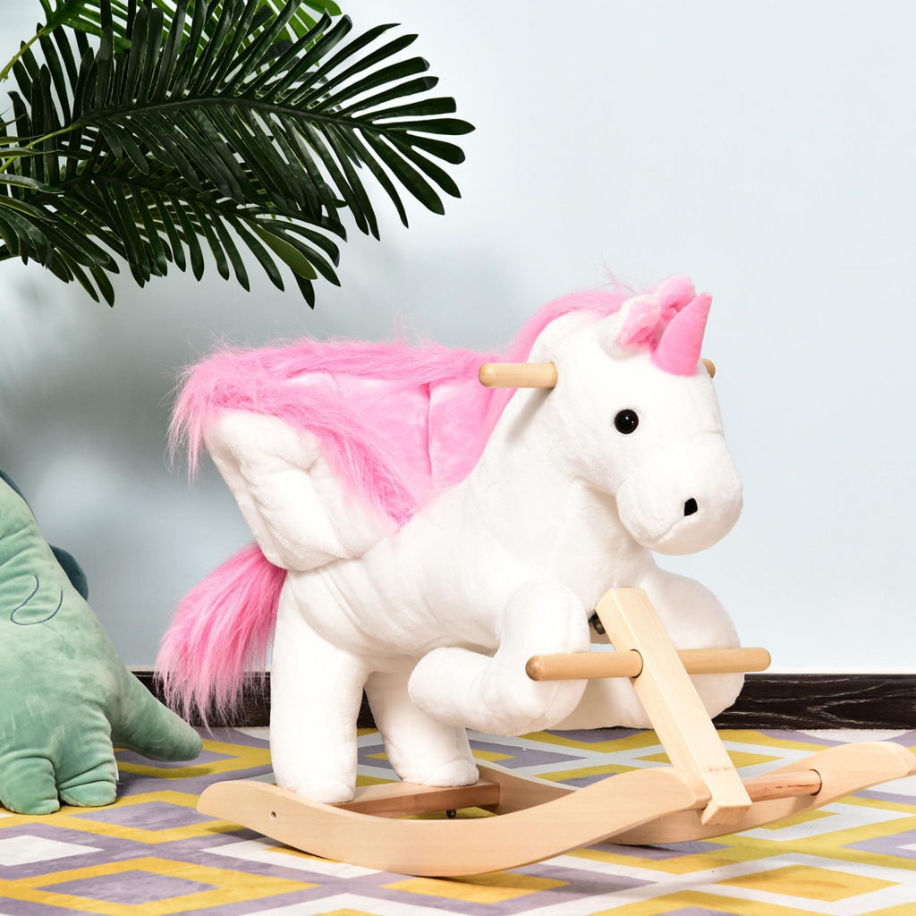 Kids Wooden Ride On Unicorn Rocking Horse Plush Toy Soft Seat Pink HOMCOM Unbranded The Little Baby Brand