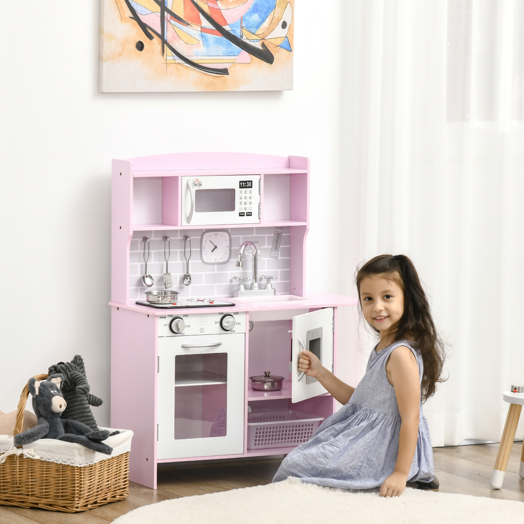 Kitchen Set for Kids W/ Lights Sounds, Microwave, Sink, for Aged 3-6 HOMCOM Unbranded The Little Baby Brand