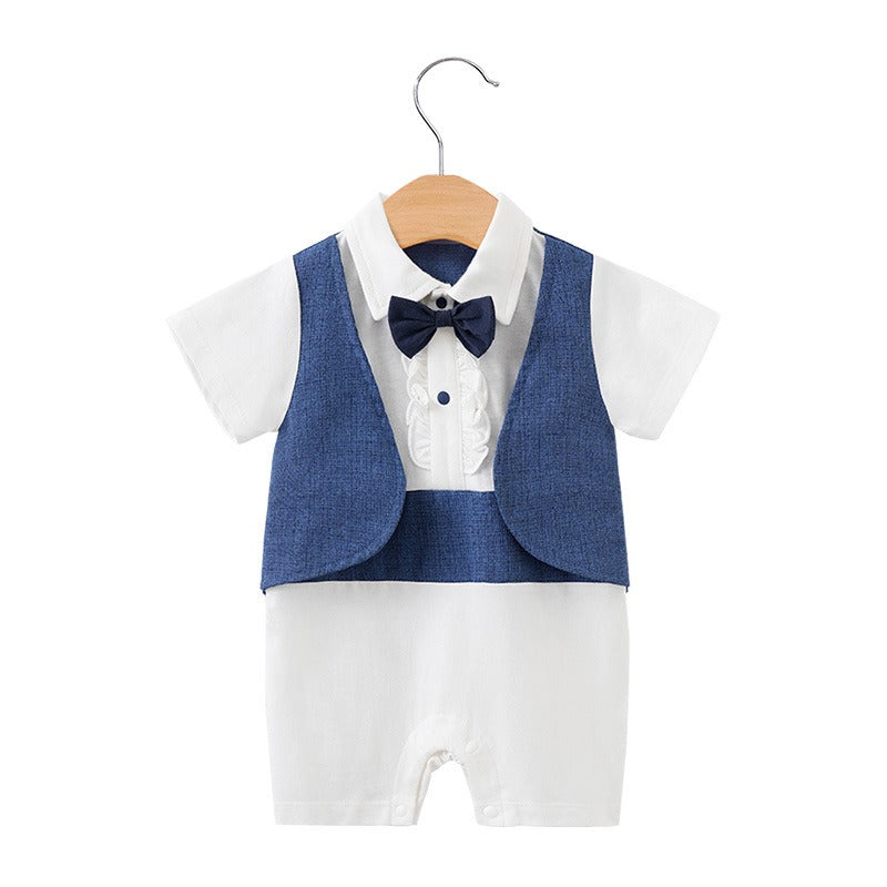 Newborn Baby Jumpsuit British Style Short Sleeved Male Baby Gentleman One Year Old Dress Baby Jumpsuit eprolo The Little Baby Brand