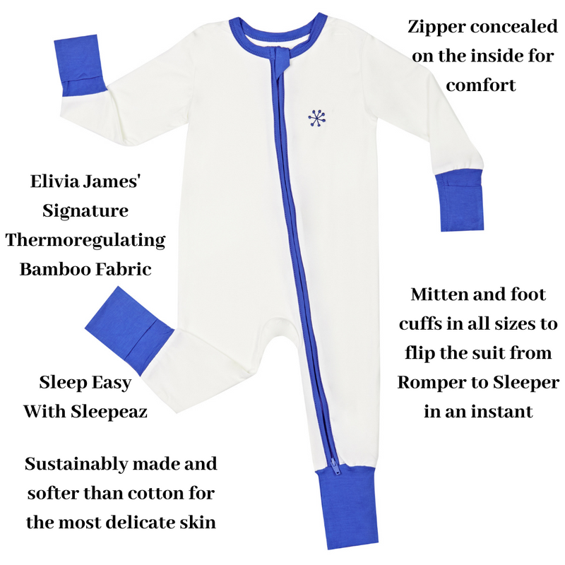 Baby Clothing Navy Royal Bamboo Sleepeaz Sleepsuit Elivia James The Little Baby Brand