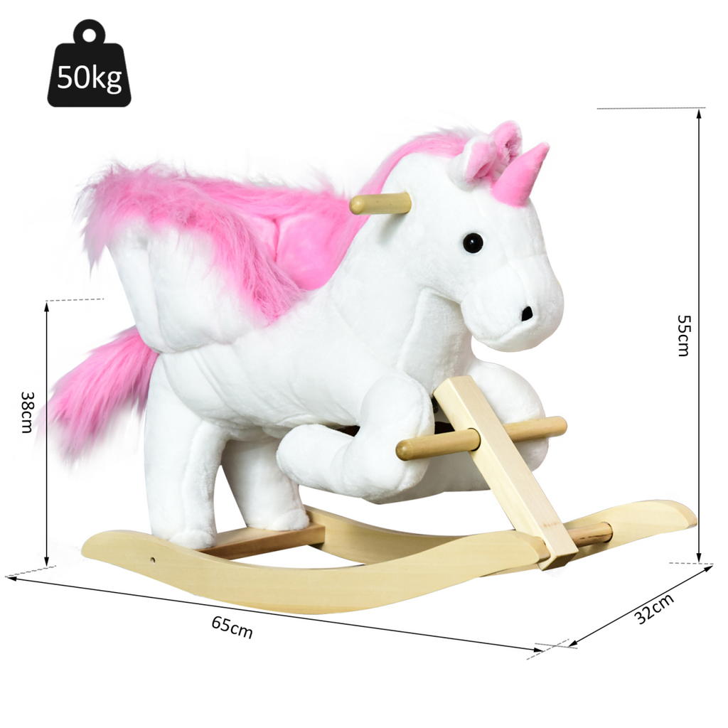 Kids Wooden Ride On Unicorn Rocking Horse Plush Toy Soft Seat Pink HOMCOM Unbranded The Little Baby Brand
