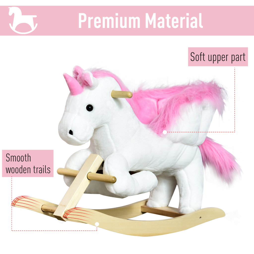 Kids Wooden Ride On Unicorn Rocking Horse Plush Toy Soft Seat Pink HOMCOM Unbranded The Little Baby Brand