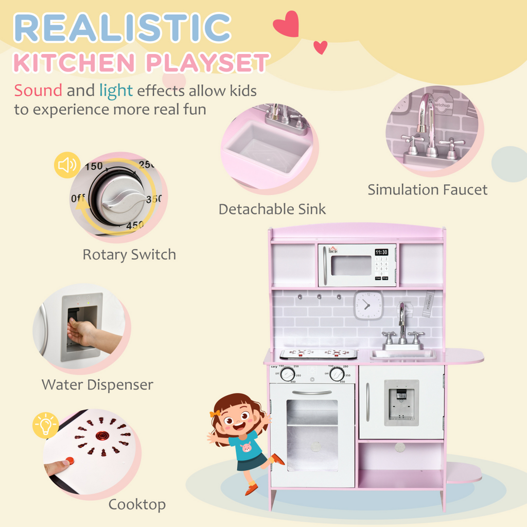 Kitchen Set for Kids W/ Lights Sounds, Microwave, Sink, for Aged 3-6 HOMCOM Unbranded The Little Baby Brand
