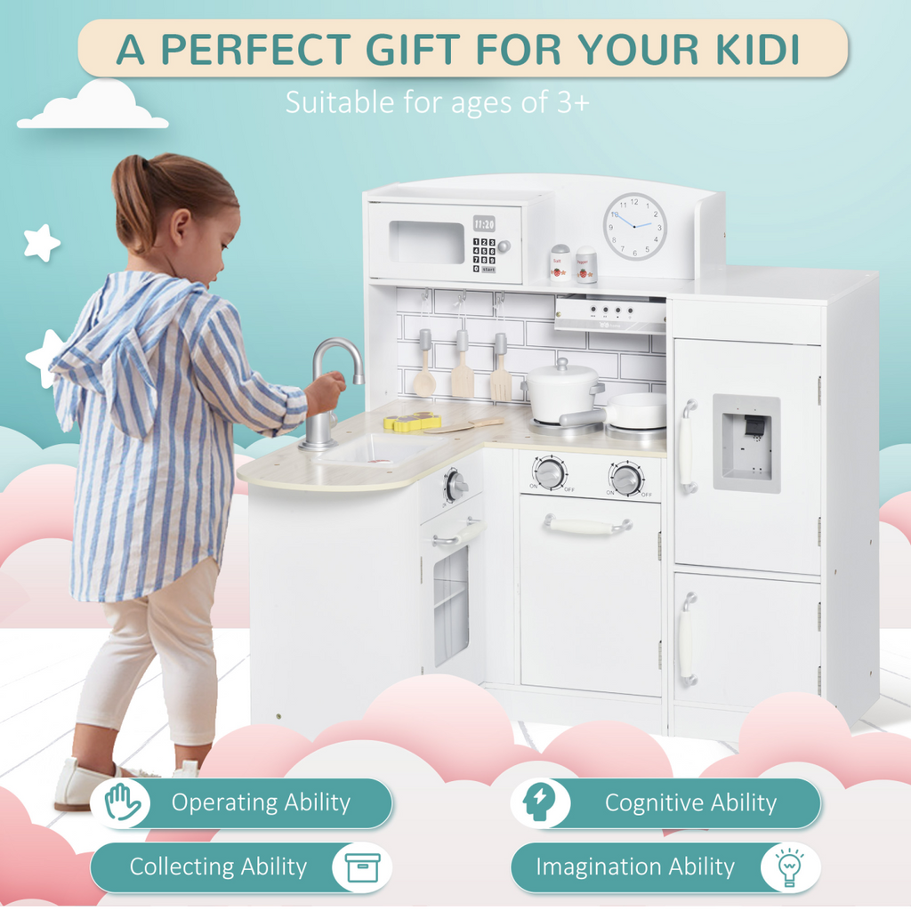 Kids Kitchen Play Kitchen Toy Set for Children Drinking Fountain White HOMCOM The Little Baby Brand