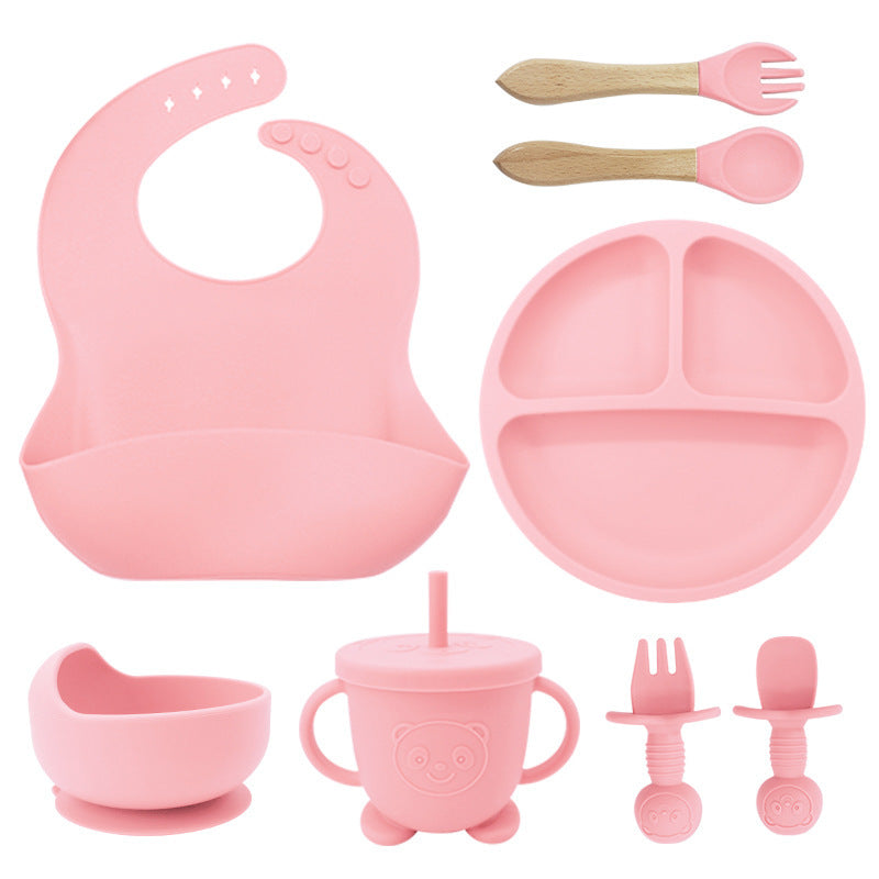8PCS Mother and baby silicone bibs, silicone dinner plates, eight-piece set, baby food training suction cup bowl, baby divided tableware set eprolo The Little Baby Brand
