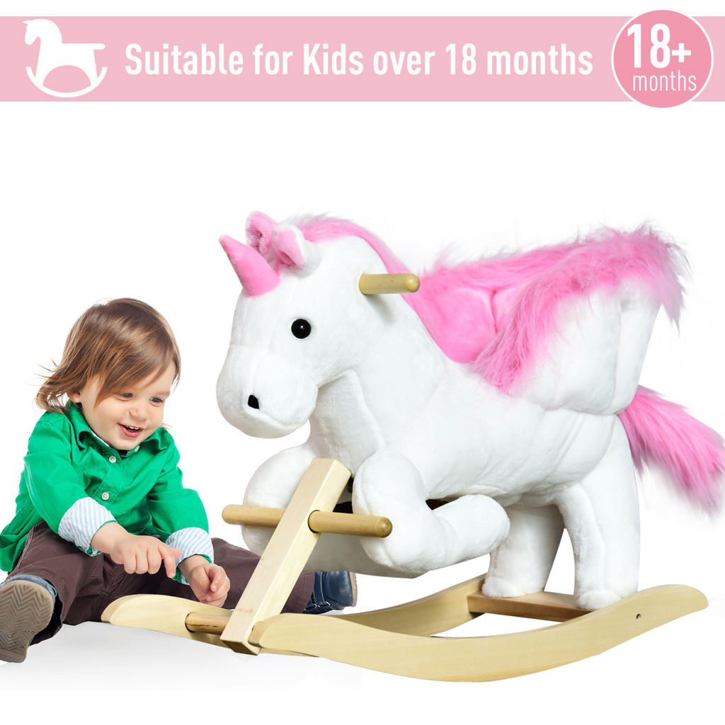 Kids Wooden Ride On Unicorn Rocking Horse Plush Toy Soft Seat Pink HOMCOM Unbranded The Little Baby Brand