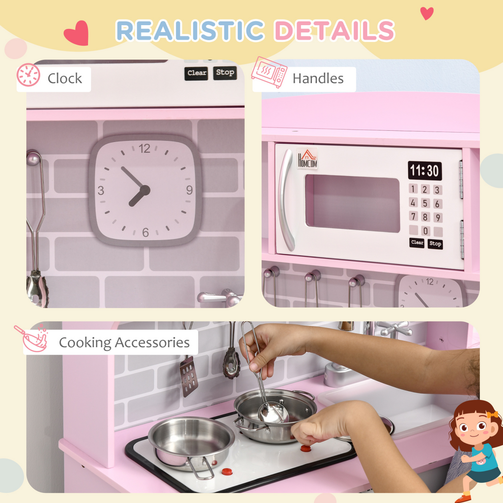 Kitchen Set for Kids W/ Lights Sounds, Microwave, Sink, for Aged 3-6 HOMCOM Unbranded The Little Baby Brand