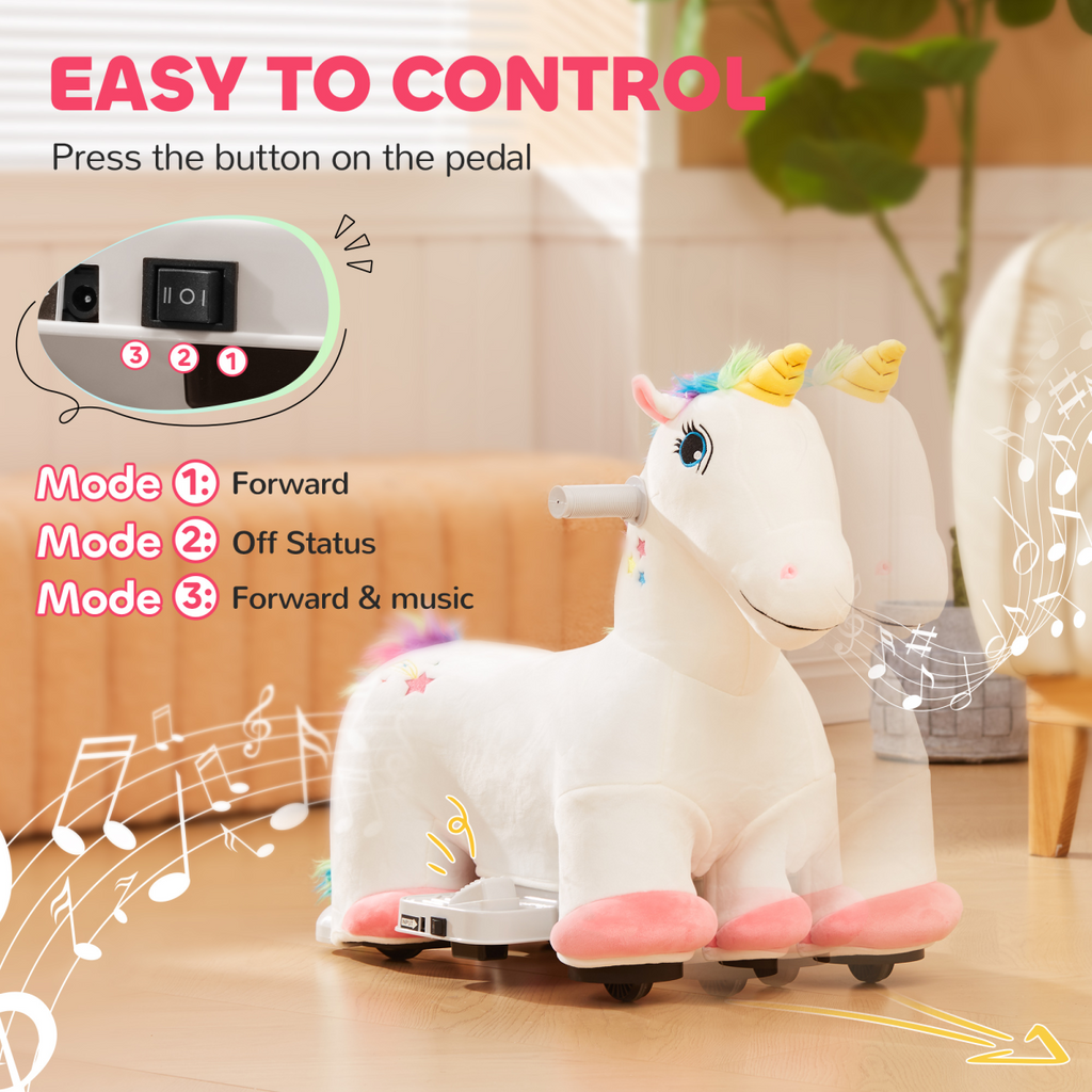 AIYAPLAY 6V Electric Ride on Unicorn with Music Forward AIYAPLAY The Little Baby Brand