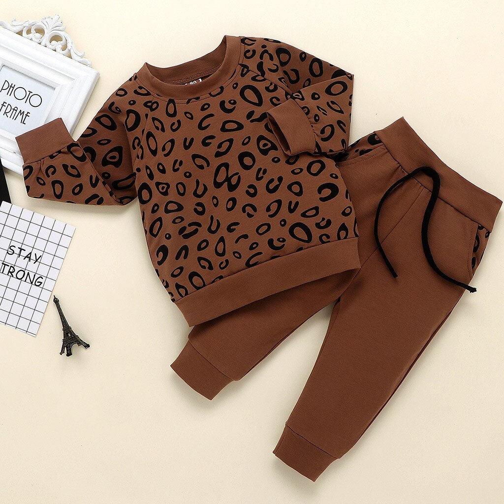 Infant Baby Girls Boys Leopard Clothes Long Sleeve Print Casual Loose T-shirt Tops Pants Outfits Clothing eprolo The Little Baby Brand