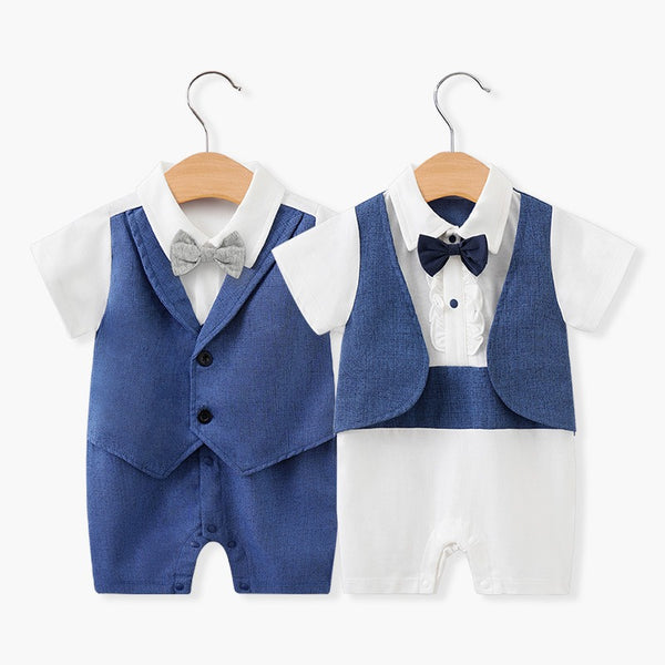 Newborn Baby Jumpsuit British Style Short Sleeved Male Baby Gentleman One Year Old Dress Baby Jumpsuit eprolo The Little Baby Brand