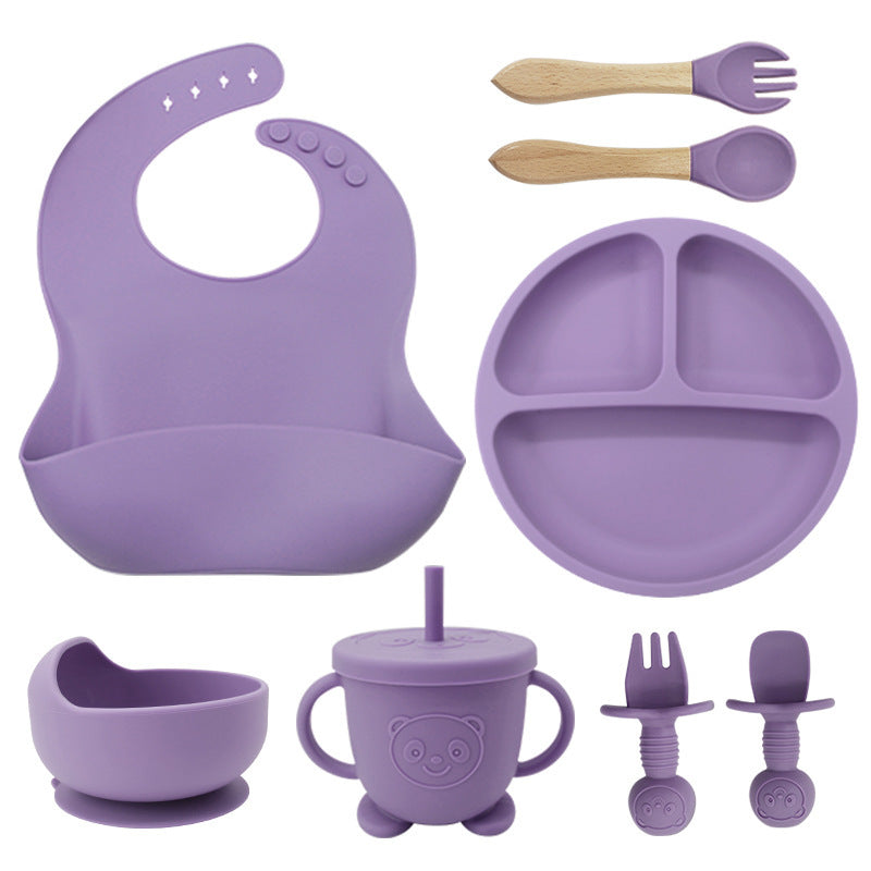8PCS Mother and baby silicone bibs, silicone dinner plates, eight-piece set, baby food training suction cup bowl, baby divided tableware set eprolo The Little Baby Brand