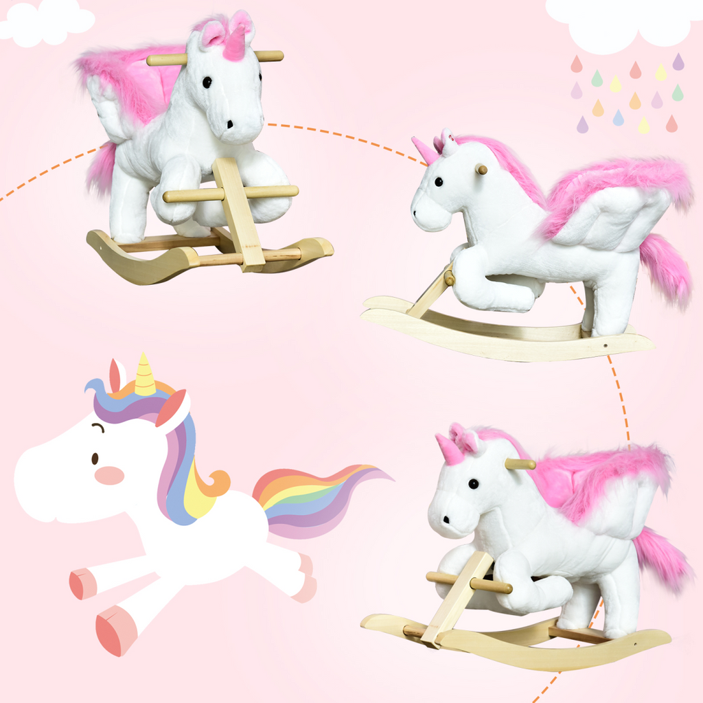 Kids Wooden Ride On Unicorn Rocking Horse Plush Toy Soft Seat Pink HOMCOM Unbranded The Little Baby Brand