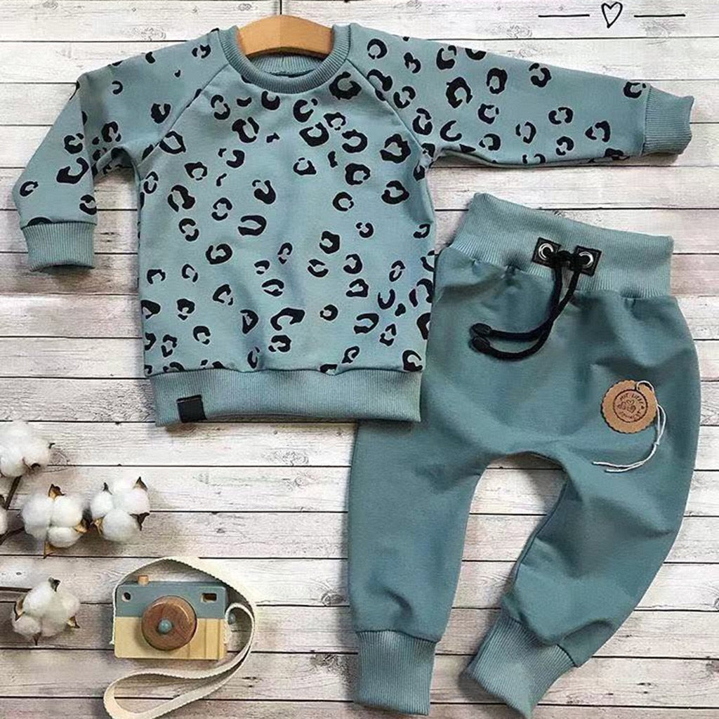 Infant Baby Girls Boys Leopard Clothes Long Sleeve Print Casual Loose T-shirt Tops Pants Outfits Clothing eprolo The Little Baby Brand