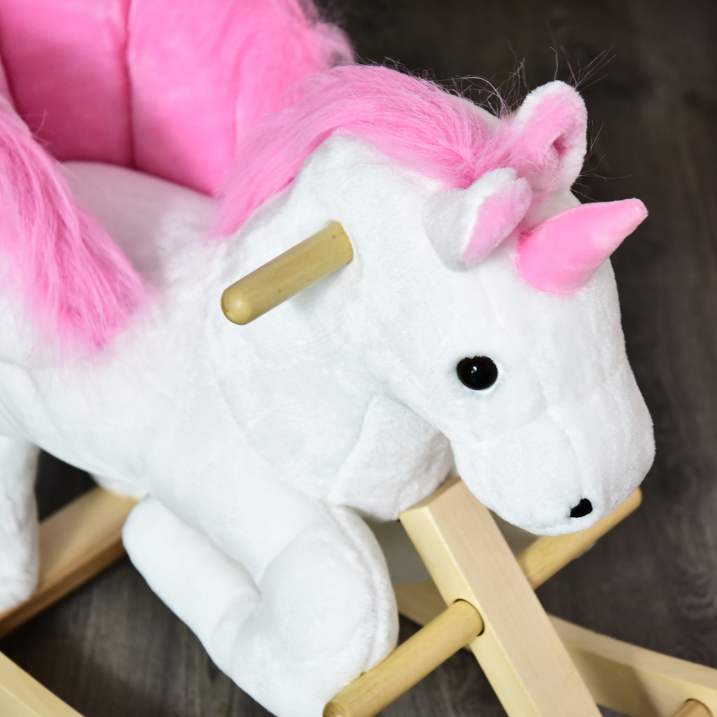 Kids Wooden Ride On Unicorn Rocking Horse Plush Toy Soft Seat Pink HOMCOM Unbranded The Little Baby Brand
