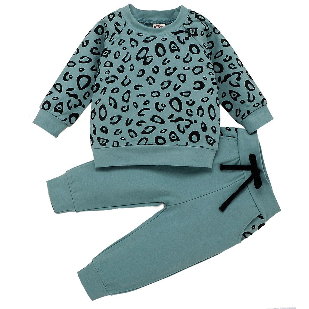 Infant Baby Girls Boys Leopard Clothes Long Sleeve Print Casual Loose T-shirt Tops Pants Outfits Clothing eprolo The Little Baby Brand
