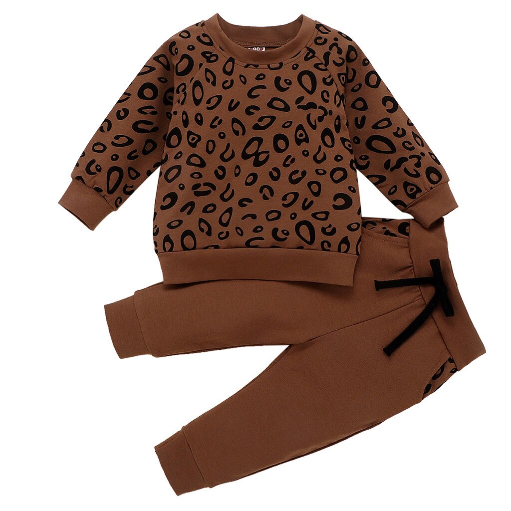 Infant Baby Girls Boys Leopard Clothes Long Sleeve Print Casual Loose T-shirt Tops Pants Outfits Clothing eprolo The Little Baby Brand