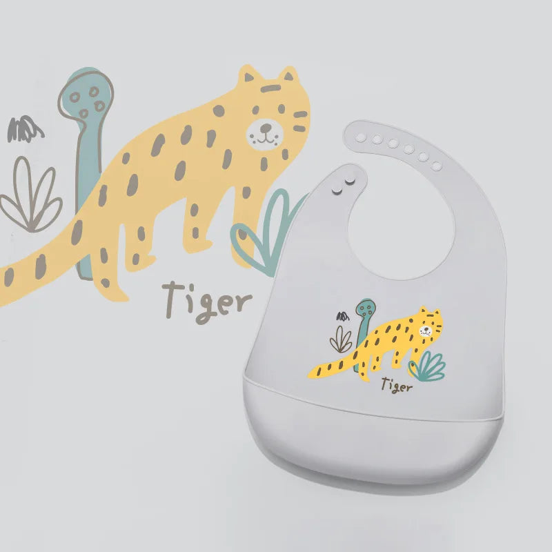 Cute Baby Bibs Waterproof Soft Silicone Cartoon Print Baby Feeding Stuff Dinosaur Kids Girl Boy Adjustable Children Bib eprolo The Little Baby Brand