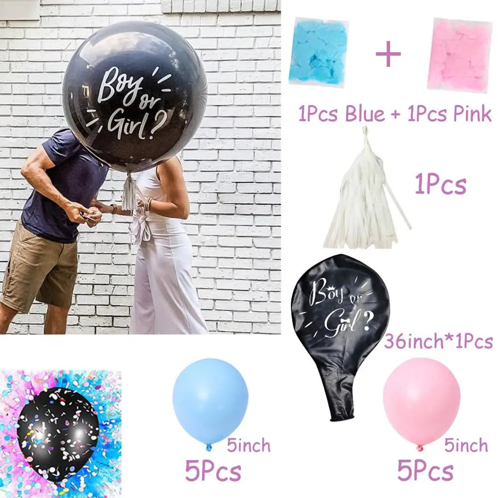 1 Set Giant Boy Or Girl Gender Reveal Black Latex Balloon Baby Shower Confetti Ballons Birthday Gender Reveal Party Decoration The Little Baby Brand The Little Baby Brand