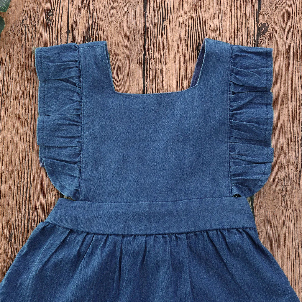 0-24M Toddler Kids Baby Girls Ruffle Bodysuits Clothes Ruffles Short Sleeve Denim Blue Jumpsuit Summer Outfits The Little Baby Brand The Little Baby Brand