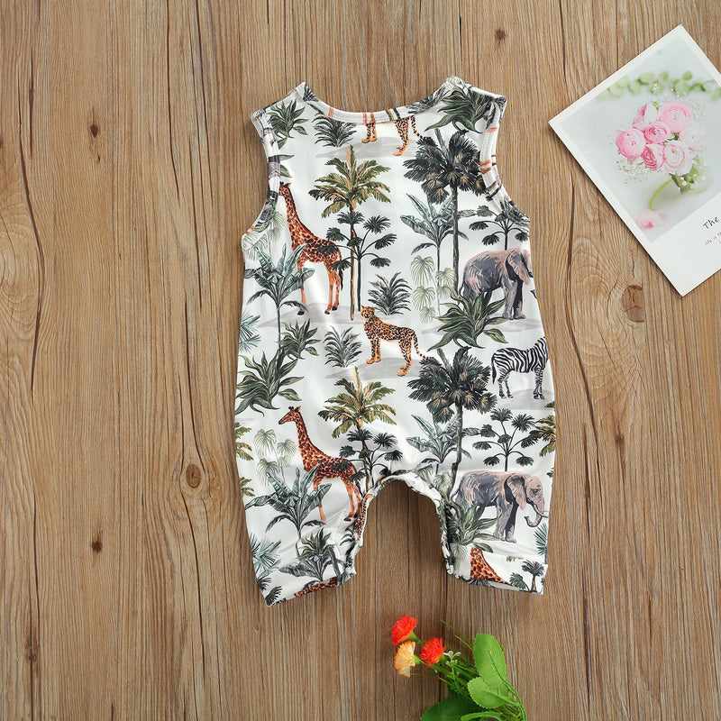 Citgeett Summer Newborn Baby Boys Girls Sleeveless Romper Casual Animal Tree Print Button Front Jumpsuit Clothes The Little Baby Brand The Little Baby Brand