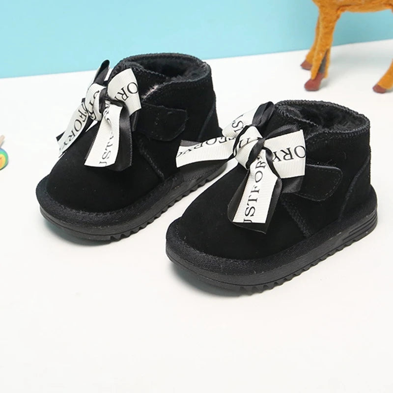 Claladoudou 12-18CM Brand Suede Winter Shoes Baby Black Red Princess Cute Bow Ruffle Toddler Fringe Boots Infant Winter Flats The Little Baby Brand The Little Baby Brand