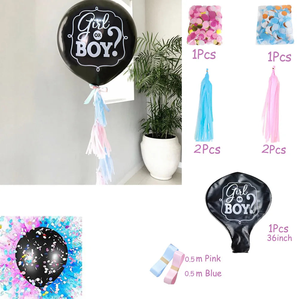 1 Set Giant Boy Or Girl Gender Reveal Black Latex Balloon Baby Shower Confetti Ballons Birthday Gender Reveal Party Decoration The Little Baby Brand The Little Baby Brand