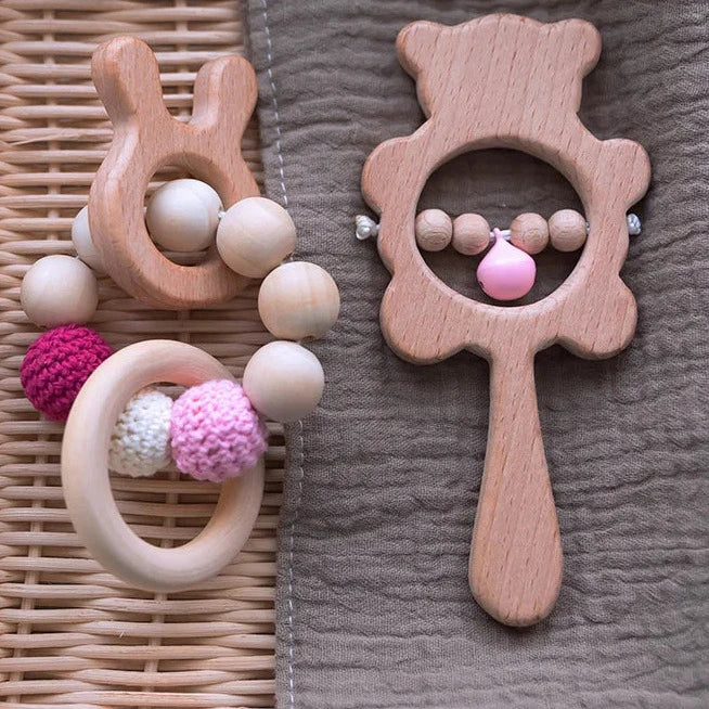 1Set Baby Toys Music Rattle Wood Crochet Bead Bracelet Wooden Rodent Chew Play Gym Montessori Baby Teether Products Newborn Gift The Little Baby Brand The Little Baby Brand