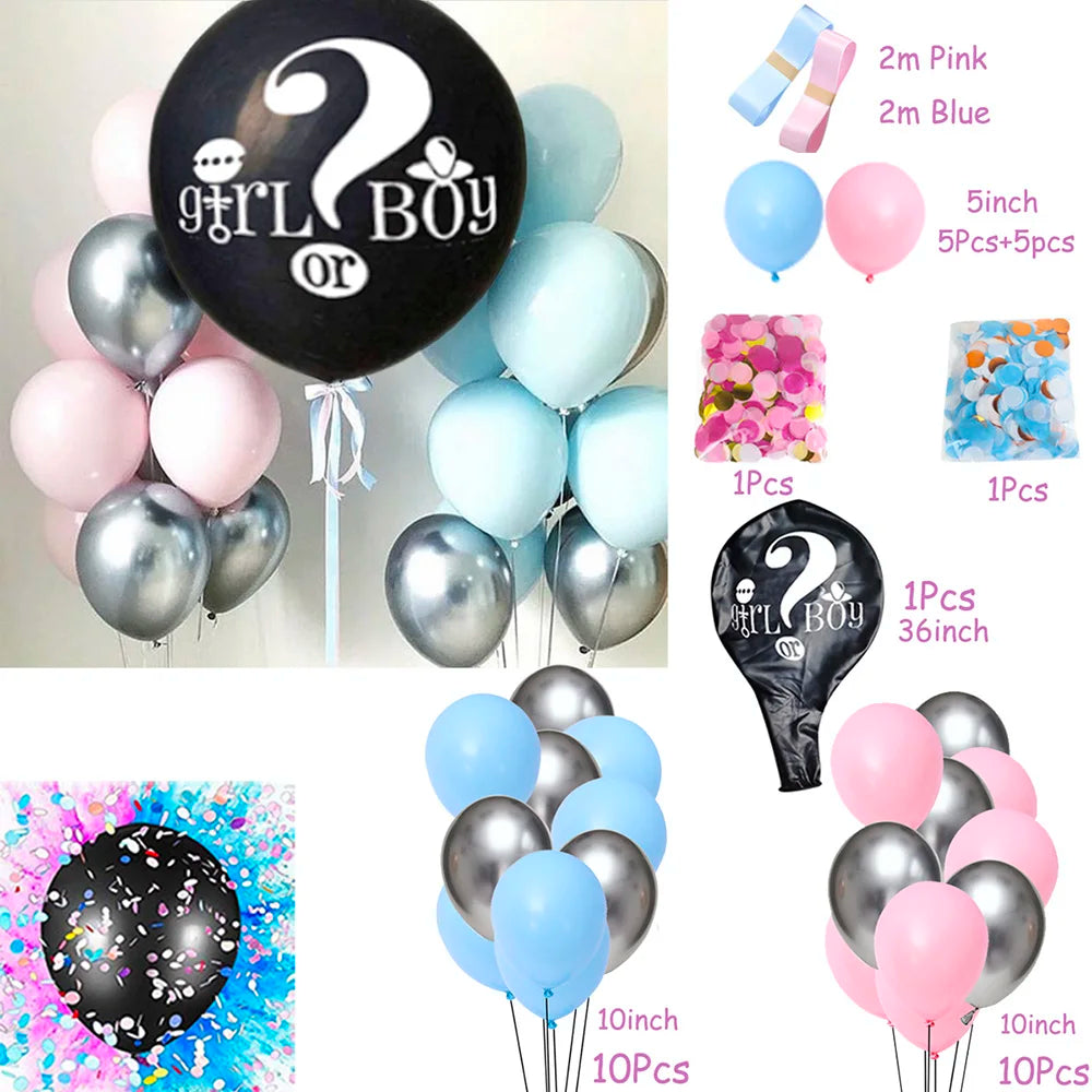 1 Set Giant Boy Or Girl Gender Reveal Black Latex Balloon Baby Shower Confetti Ballons Birthday Gender Reveal Party Decoration The Little Baby Brand The Little Baby Brand