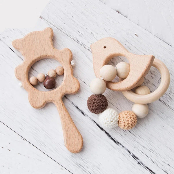 1Set Baby Toys Music Rattle Wood Crochet Bead Bracelet Wooden Rodent Chew Play Gym Montessori Baby Teether Products Newborn Gift The Little Baby Brand The Little Baby Brand