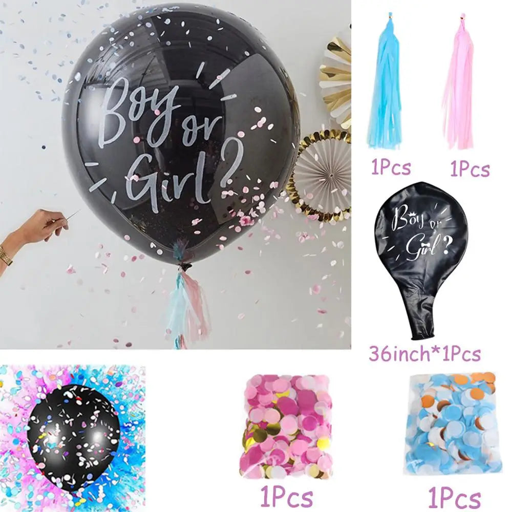 1 Set Giant Boy Or Girl Gender Reveal Black Latex Balloon Baby Shower Confetti Ballons Birthday Gender Reveal Party Decoration The Little Baby Brand The Little Baby Brand