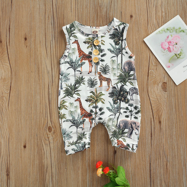 Citgeett Summer Newborn Baby Boys Girls Sleeveless Romper Casual Animal Tree Print Button Front Jumpsuit Clothes The Little Baby Brand The Little Baby Brand