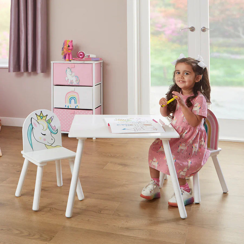 Childrens unicorn table and chairs deals