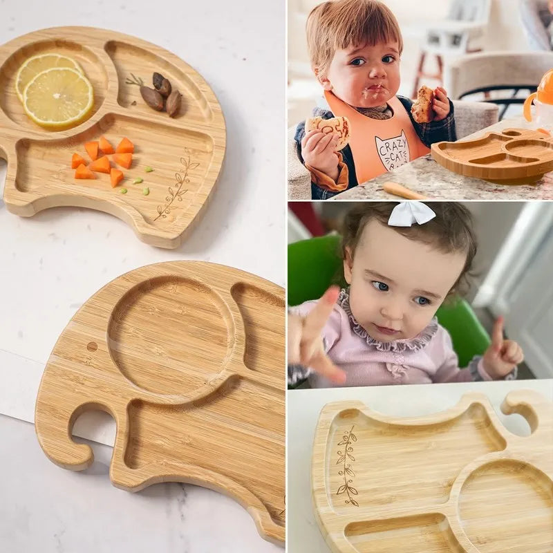 Baby Tableware Set Feeding Bowl Dinner Plate Cup Bibs Spoon Fork Bamboo Wooden Children's Feeding Dishes Sets BPA Free Non-Slip The Little Baby Brand The Little Baby Brand