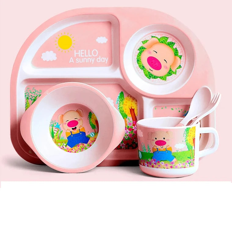 Cartoon Kids Tableware Children Dish with Partitions Bamboo Fiber Food Plates Fall-proof Baby Feeding Bowl Plate Baby Eating Set The Little Baby Brand The Little Baby Brand