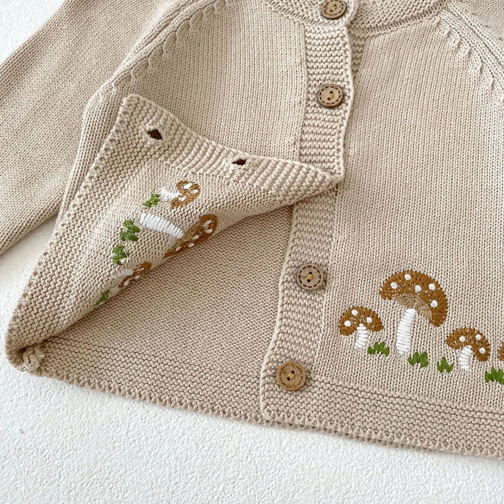 New 2024 Autumn Baby Sweaters 0-3Y Cute Mushroom Embroidery Girls Knitted Cardigans Coat Single Breast O-Neck Infant Sweater Top The Little Baby Brand The Little Baby Brand