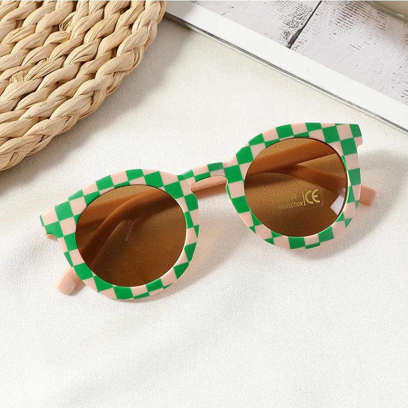 New Arrival 2-10 Years Kids Cute Round Sunglasses Boys Girls Baby Lattice Outdoor Children Fashion Cat Eye White Pink Shades The Little Baby Brand The Little Baby Brand