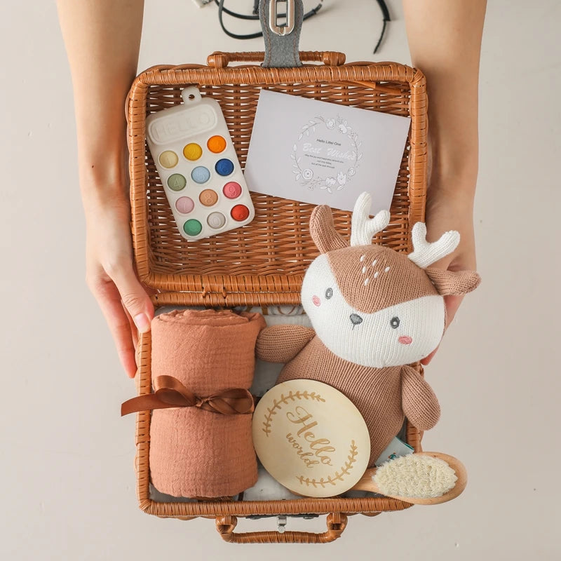 Baby Crochet Rattle Elephant Teether Toys Silicone Rudder Teething Toys Cotton Towel Wool Brush Weave Gift Box Bath Toys Set The Little Baby Brand The Little Baby Brand