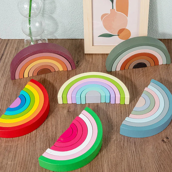 New Kids Montessori Arch Bridge Rainbow Building Blocks Wooden Toys Baby Early Education Color Cognitive Blocks Toy The Little Baby Brand The Little Baby Brand