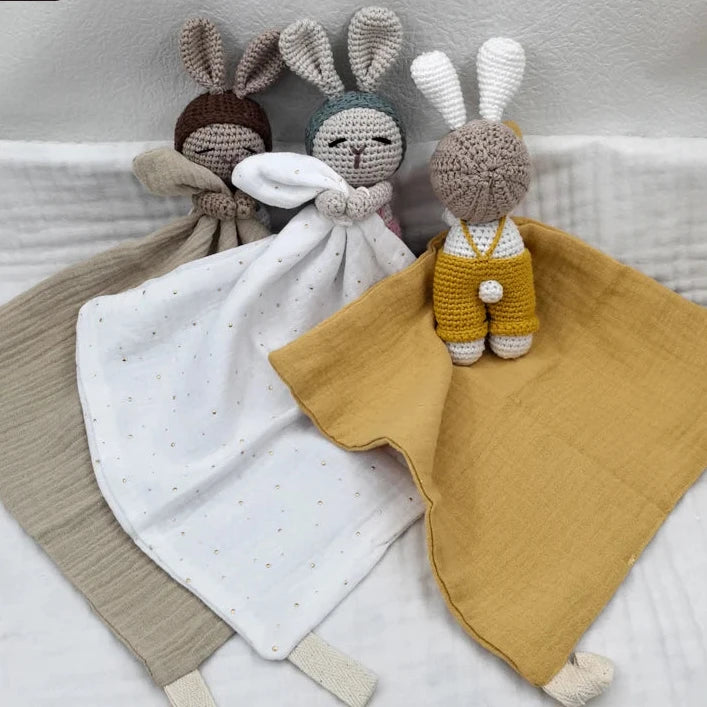 Baby Teething Towel Feeding Bib Soft Security Blanket Cotton Burping Cloth Infant Shower Gift Knitted Bunny Sleep Toy Doudou The Little Baby Brand The Little Baby Brand