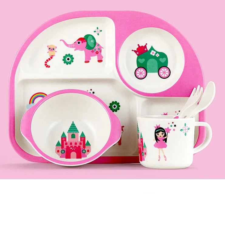 Cartoon Kids Tableware Children Dish with Partitions Bamboo Fiber Food Plates Fall-proof Baby Feeding Bowl Plate Baby Eating Set The Little Baby Brand The Little Baby Brand