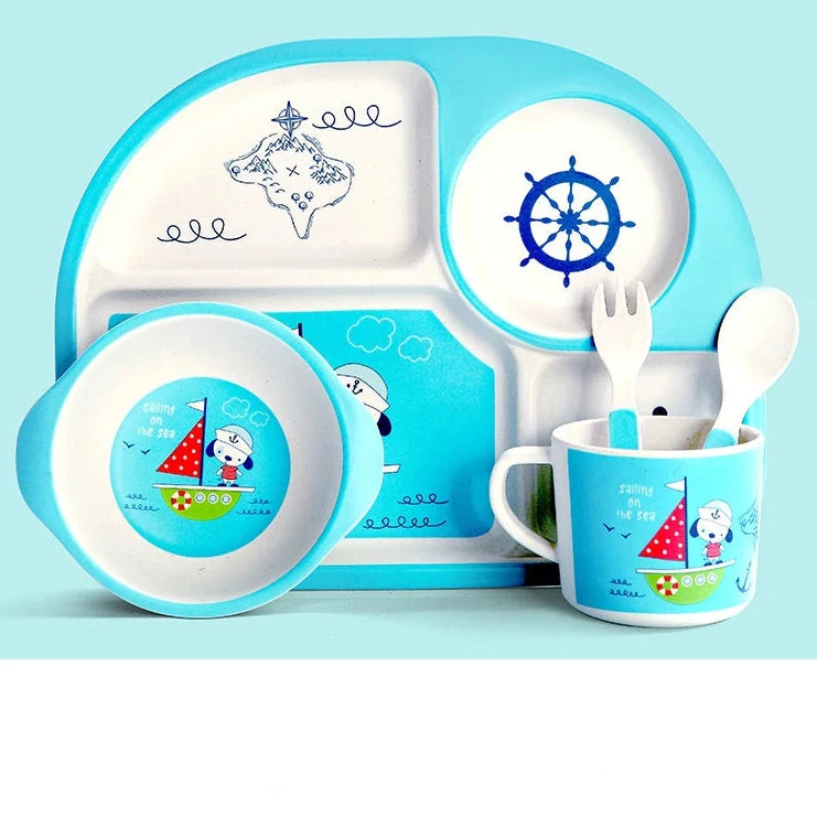 Cartoon Kids Tableware Children Dish with Partitions Bamboo Fiber Food Plates Fall-proof Baby Feeding Bowl Plate Baby Eating Set The Little Baby Brand The Little Baby Brand