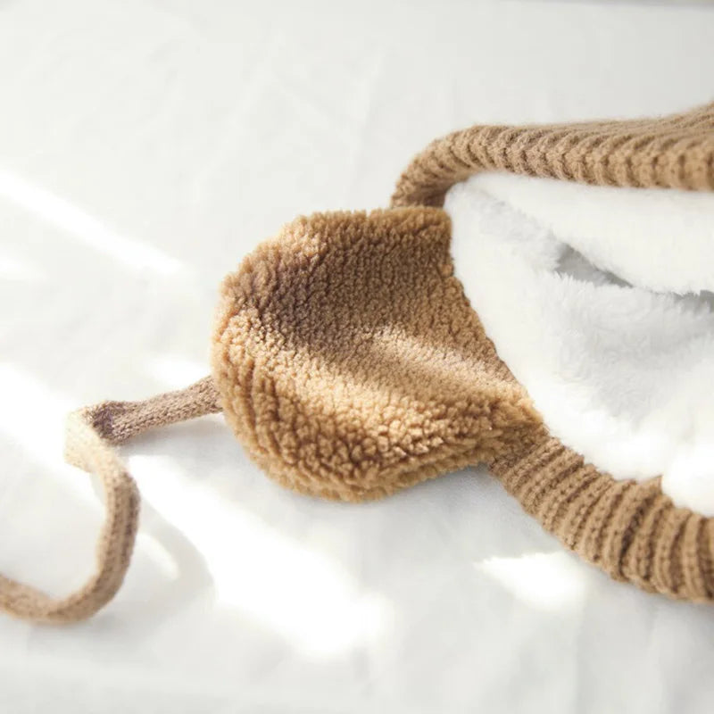 2-8T Baby Hat Big Pompom Beanie with Earflap Wool Plush Children Knitted Cap for Girls Boys Winter Thick Warm Kids Accessories The Little Baby Brand The Little Baby Brand