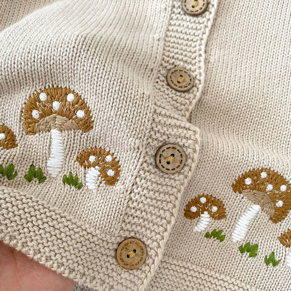 New 2024 Autumn Baby Sweaters 0-3Y Cute Mushroom Embroidery Girls Knitted Cardigans Coat Single Breast O-Neck Infant Sweater Top The Little Baby Brand The Little Baby Brand